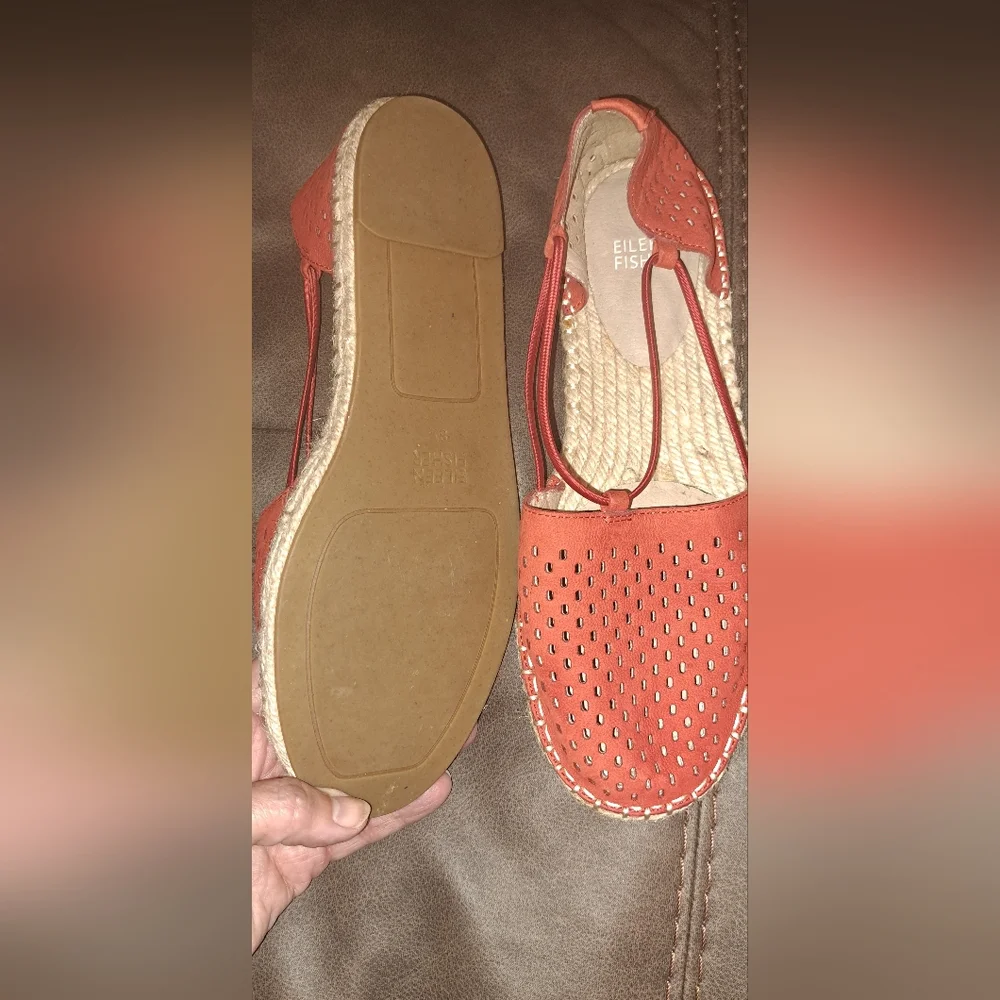 Eileen Fisher Lee 2 Slip On Espadrille  Rusty Red Jute Shoes Summer Fun City 8.5